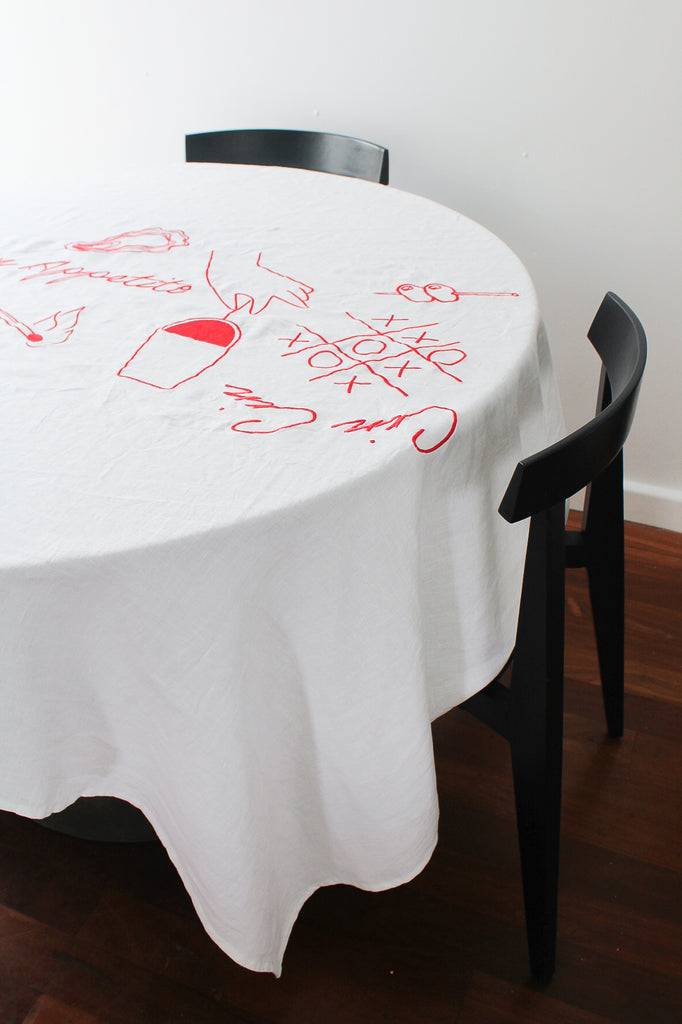 Embroidered Buon Appetito Tablecloth In Red