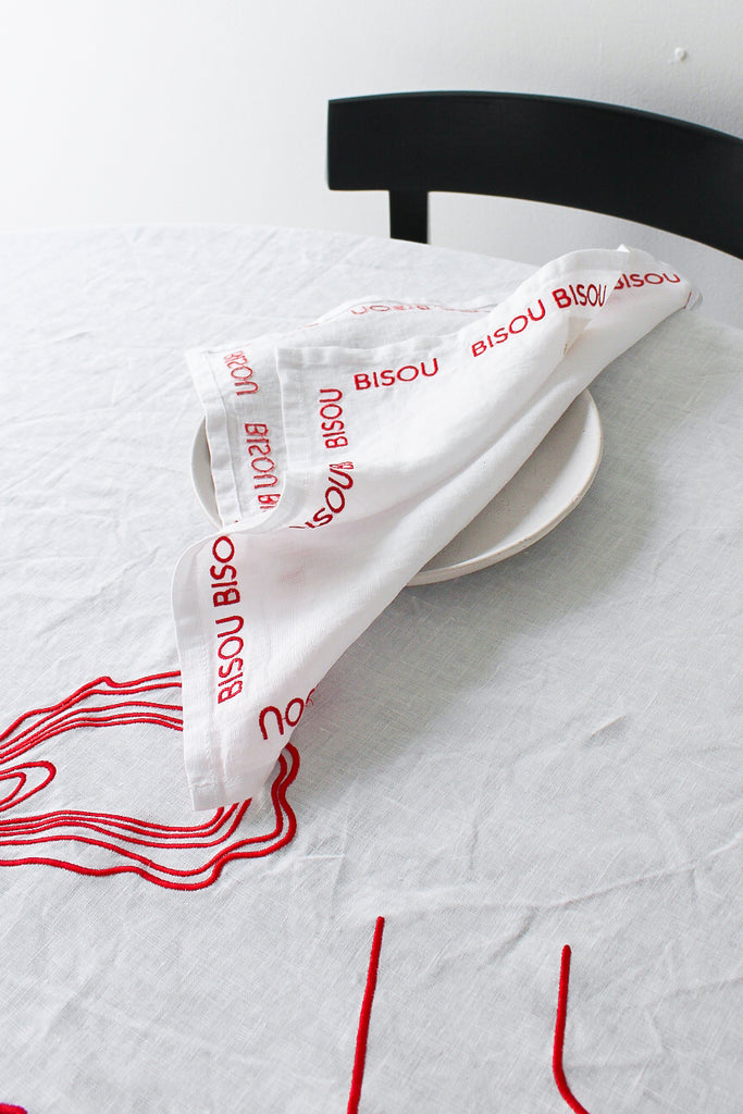 Embroidered Buon Appetito Tablecloth In Red
