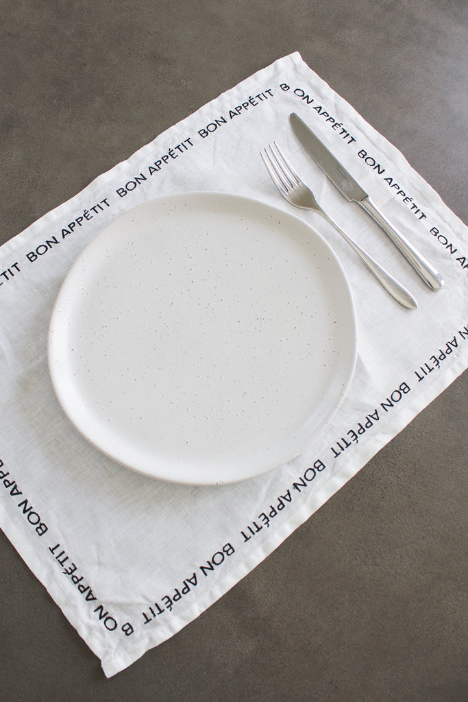 Embroidered Bon Appetit Placemats In Black (Set of 4)