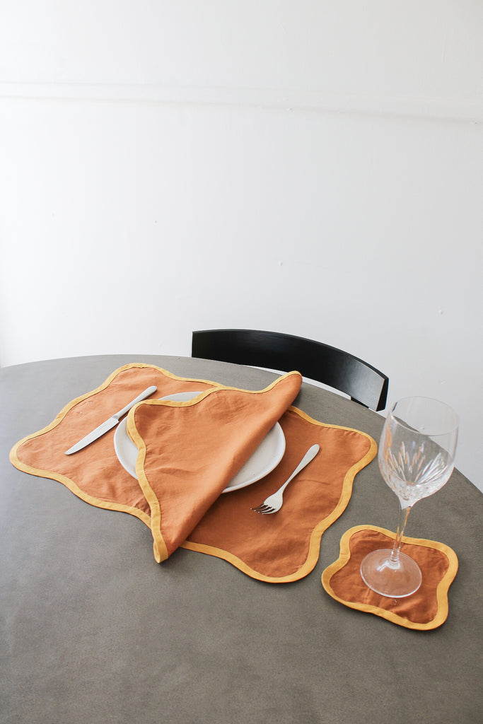 Scalloped Napkins In Rust and Turmeric (Set of 4)