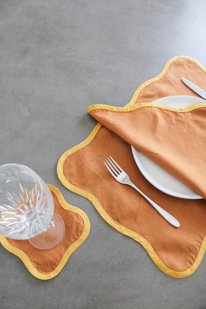 Scalloped Placemats In Rust and Turmeric (Set of 4)