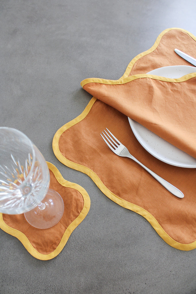 Scalloped Placemats In Rust and Turmeric (Set of 4)