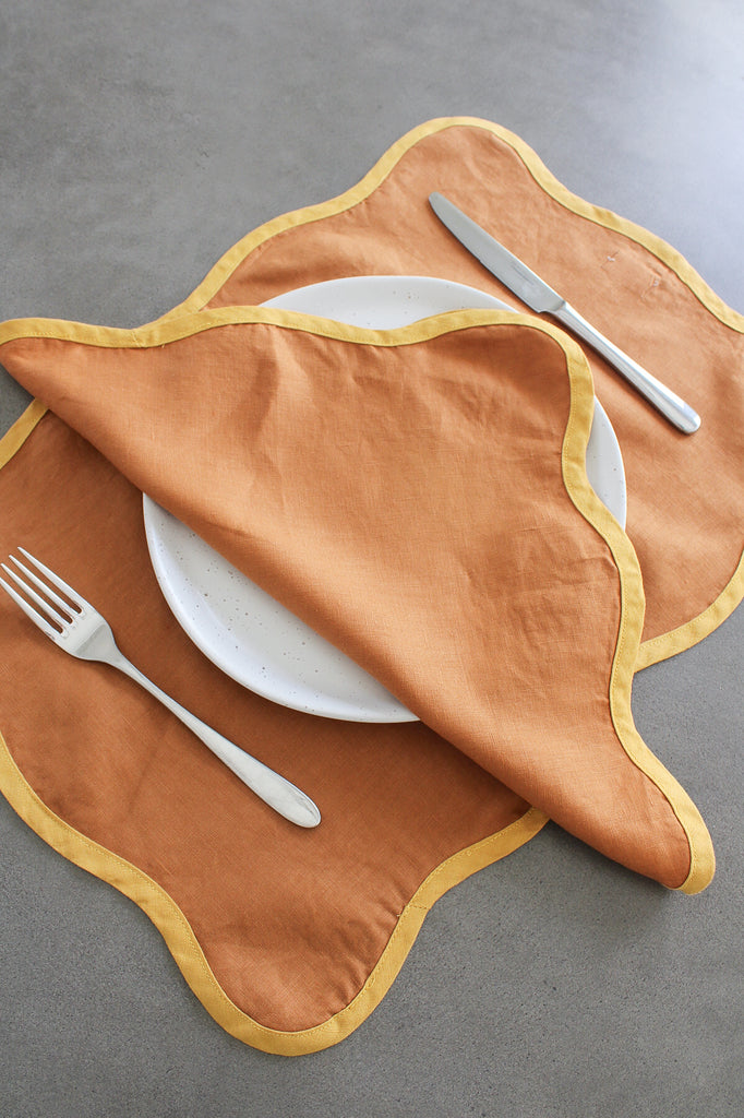 Scalloped Placemats In Rust and Turmeric (Set of 4)