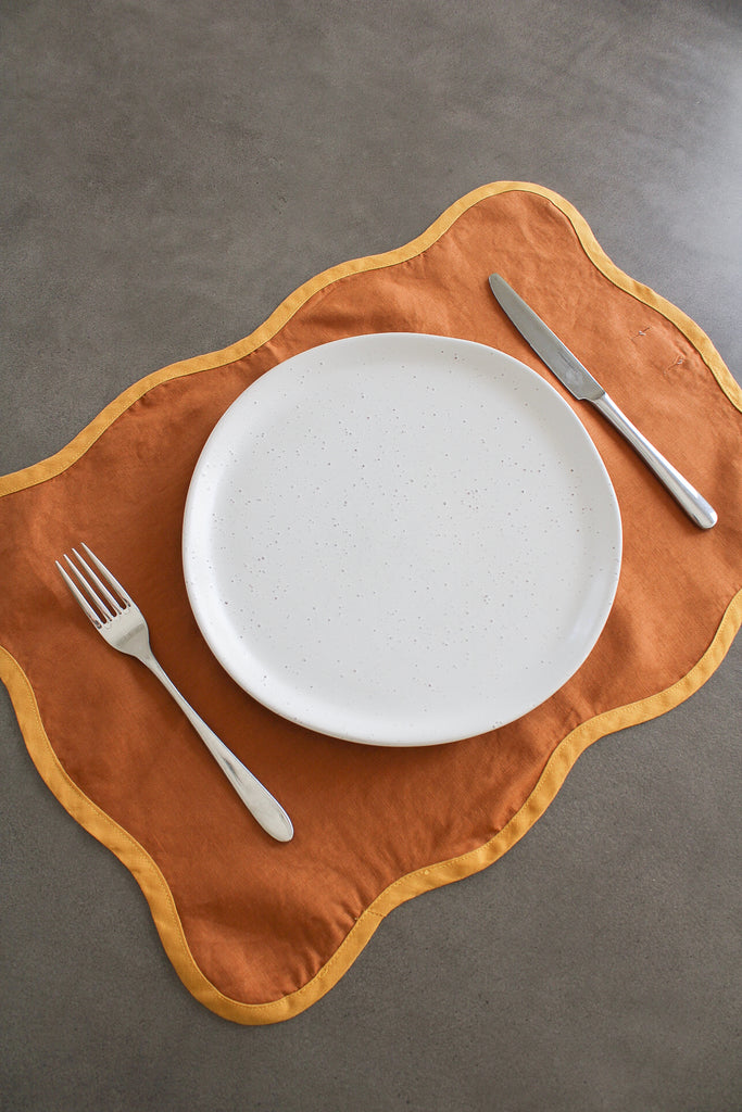 Scalloped Placemats In Rust and Turmeric (Set of 4)