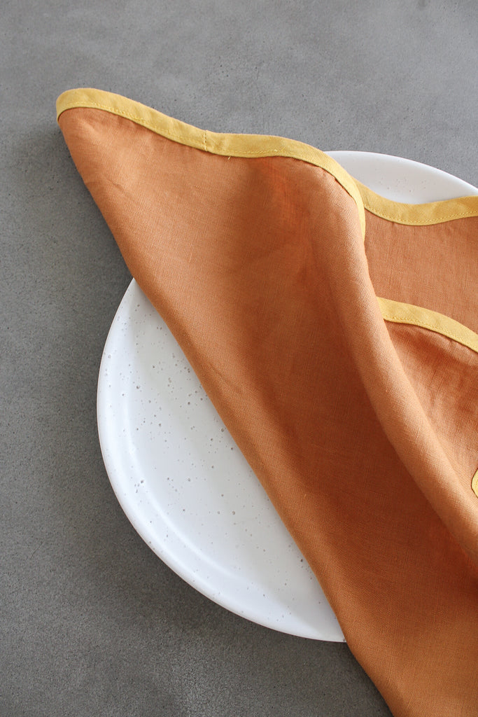 Scalloped Napkins In Rust and Turmeric (Set of 4)