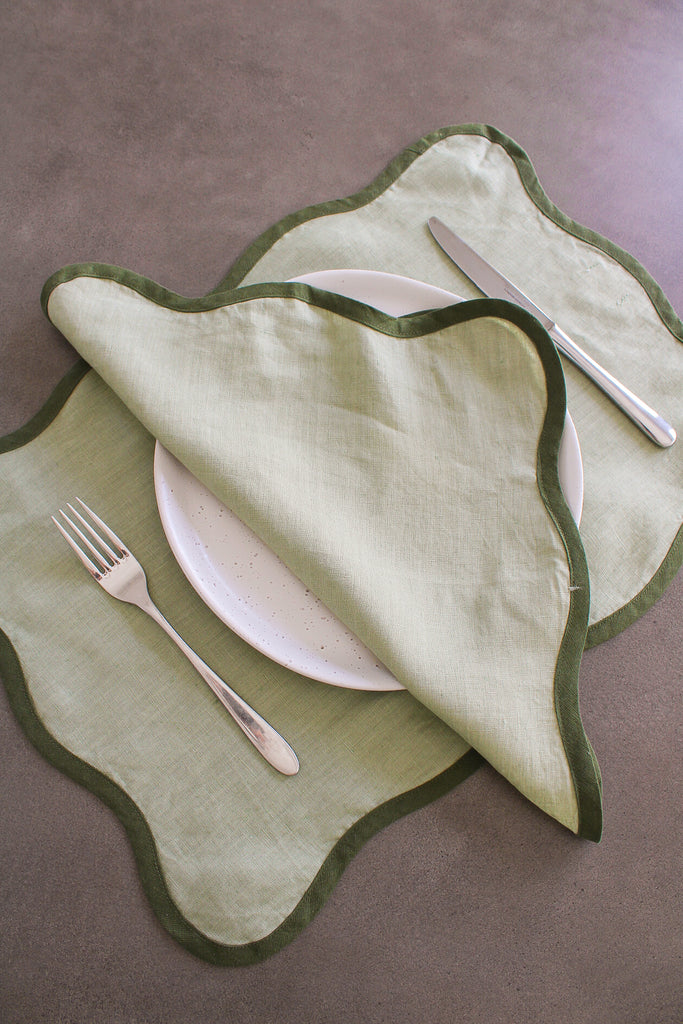 Scalloped Placemats In Forrest and Sage Green (Set of 4)