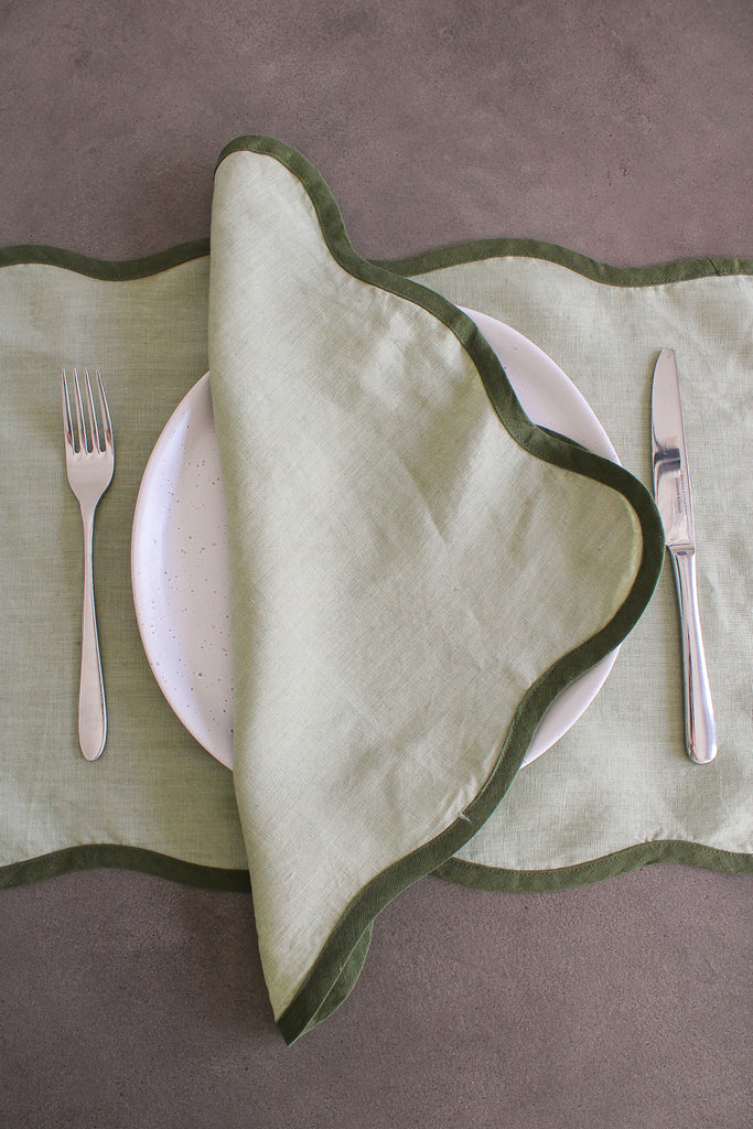 Scalloped Placemats In Forrest and Sage Green (Set of 4)