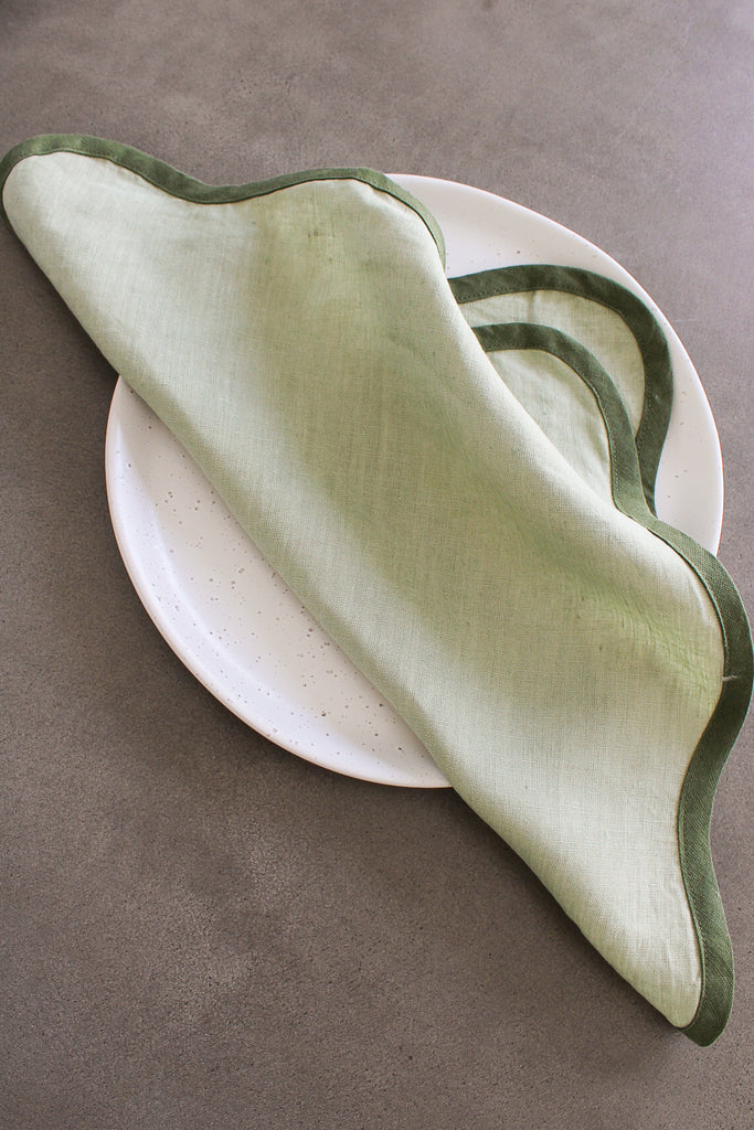 Scalloped Napkins In Forrest and Sage Green (Set of 4)