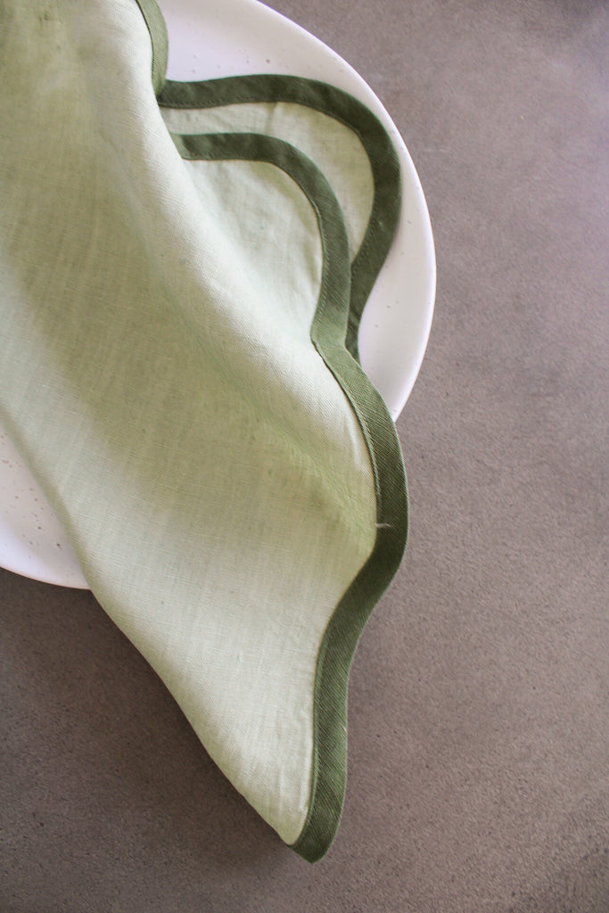 Scalloped Napkins In Forrest and Sage Green (Set of 4)