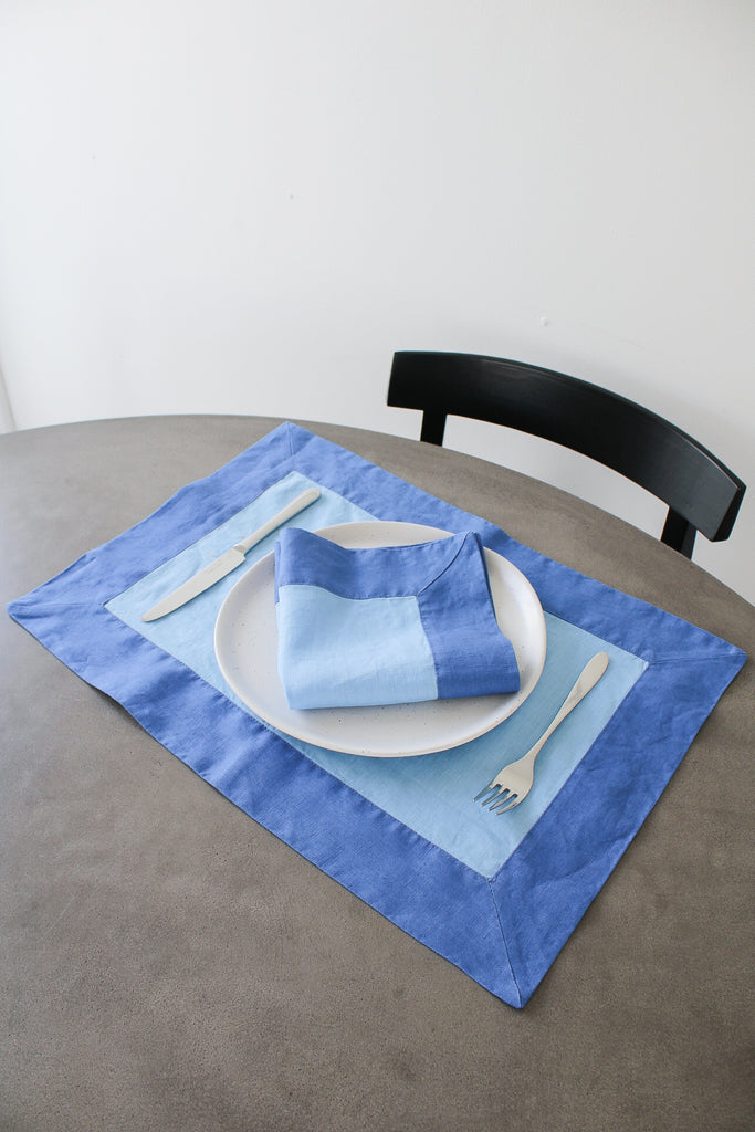 Panelled Napkins In Two Tone Blue (Set of 4)