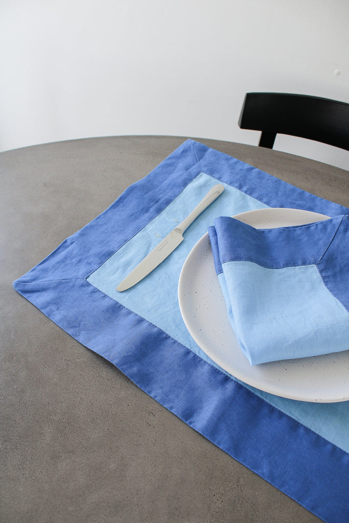 Panelled Placemats In Two Tone Blue (Set of 4)