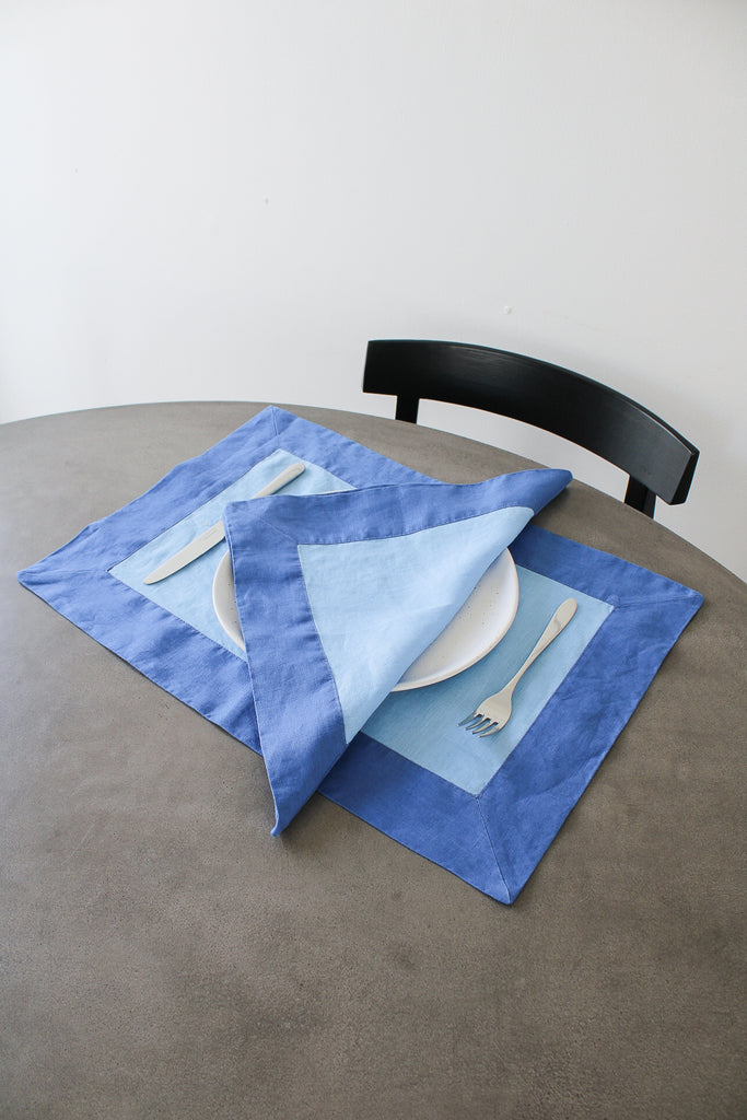 Panelled Placemats In Two Tone Blue (Set of 4)