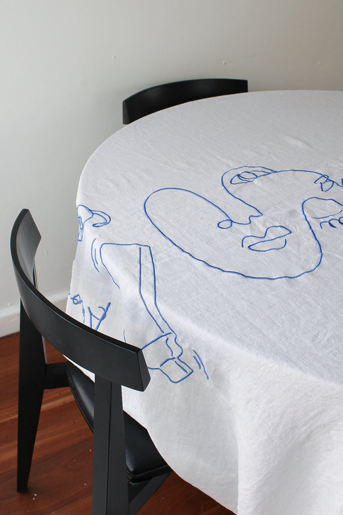 Embroidered Buon Appetito Tablecloth In Blue